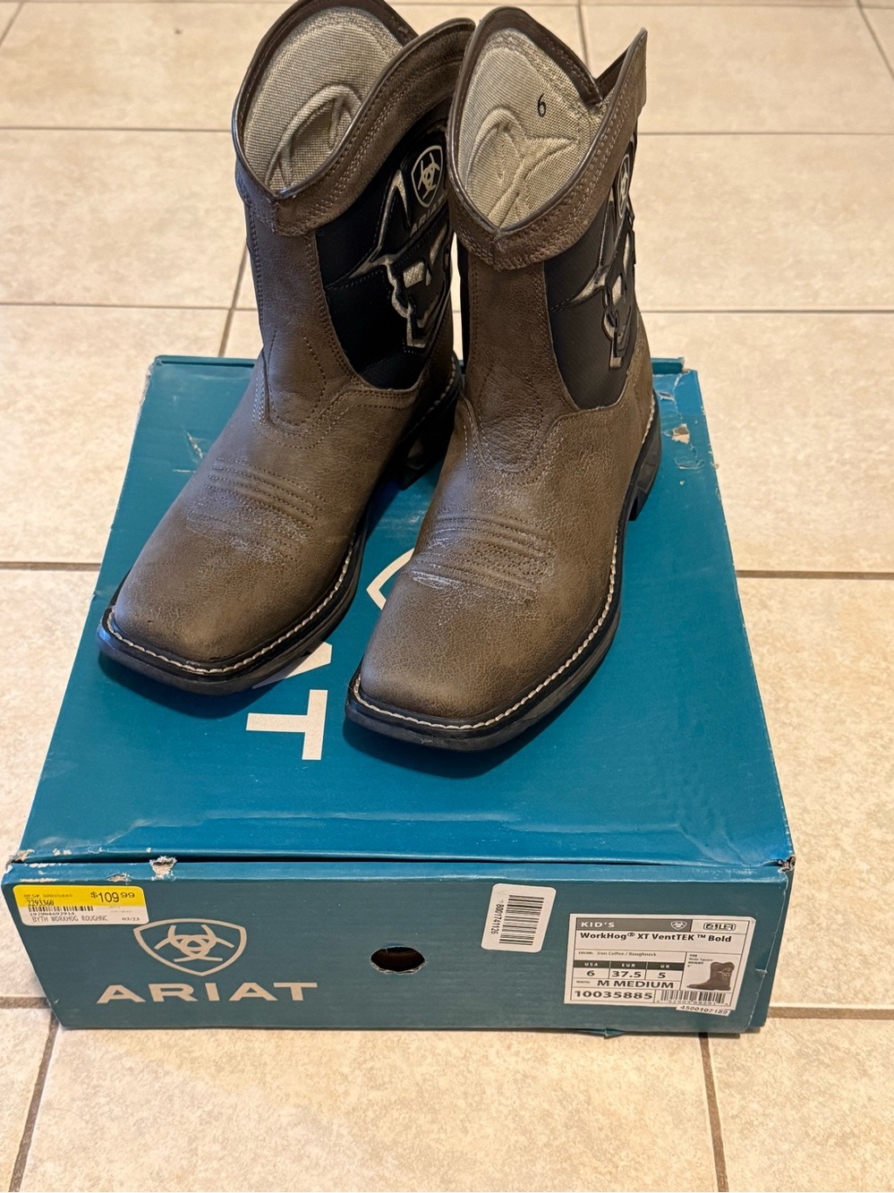 Ariat Youth Boys WorkHog XT VentTEK Bold Boots 10035885 Size 6 M Iron Coffee Box